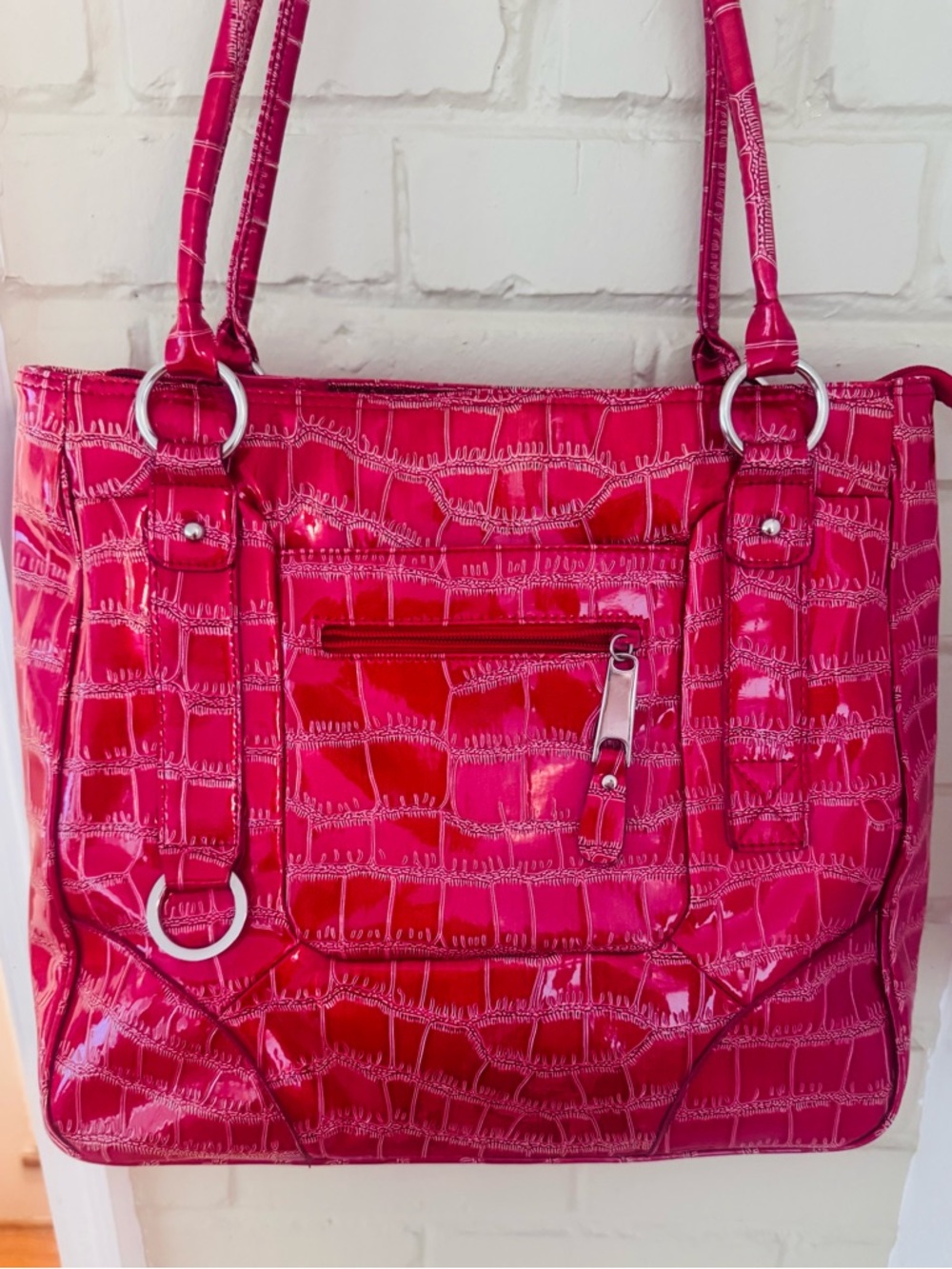 Sag Harbor Red Patent Croc-Embossed Tote